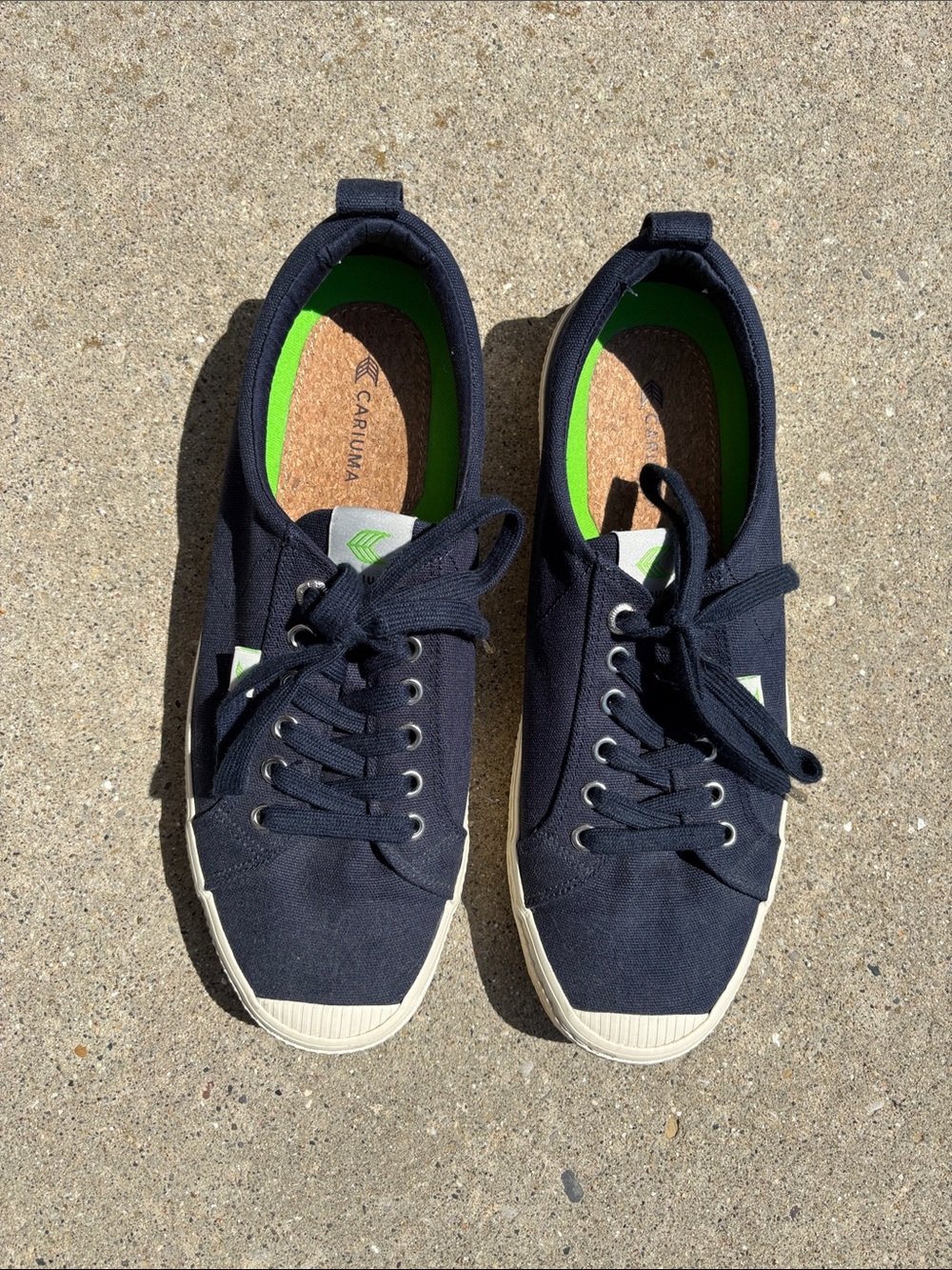 Cariuma NavyCanvas Low-Top Sneakers with Bright Green trim inside